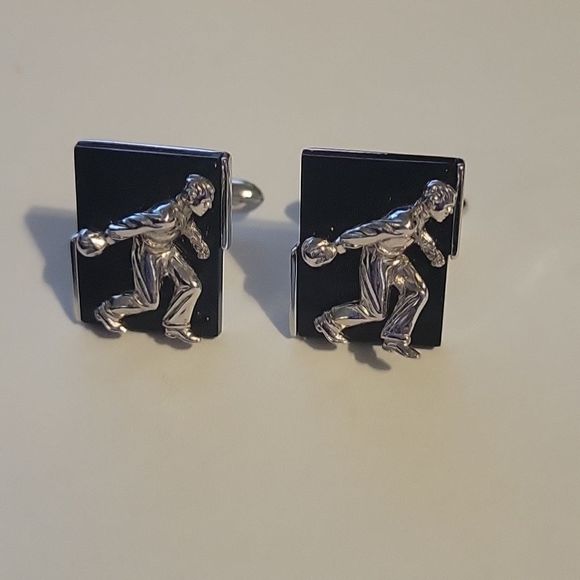Boutons De Manchette (cufflinks) Vintage Bowling - Marque Swank - Ton Argenté, Noir, Rouge, Blanc